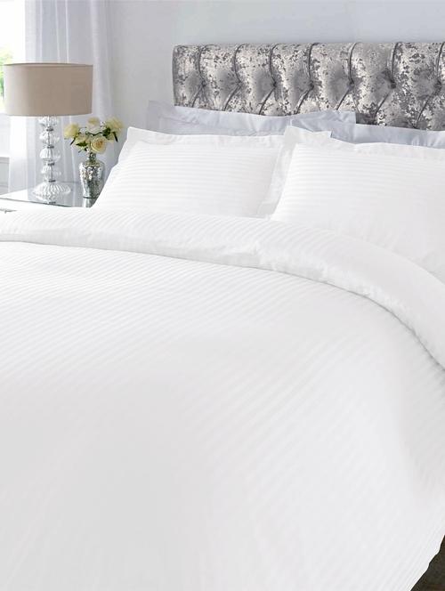 220 TC Striped Cotton Double Bedsheet with 2 Pillow Covers - 90 x 100 inches, White - 15175440 - Standard Image - 1