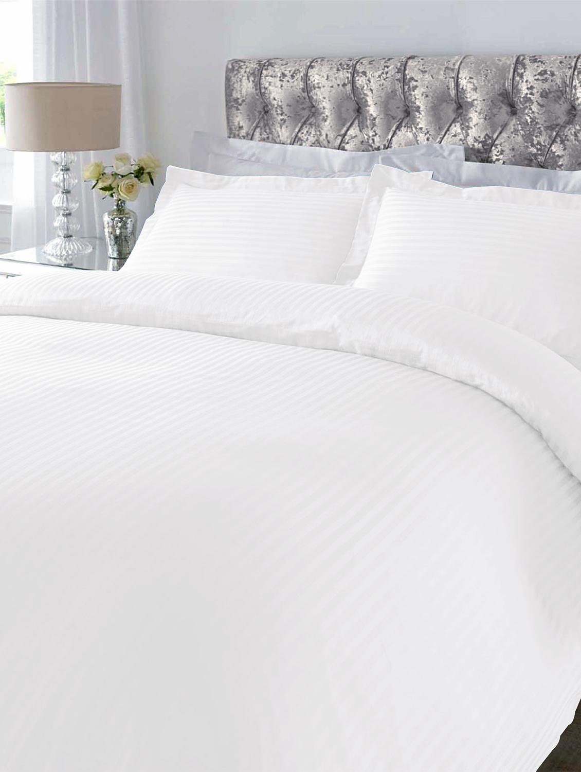 220 TC Striped Cotton Double Bedsheet with 2 Pillow Covers - 90 x 100 inches, White - 15175440 - Zoom Image - 1