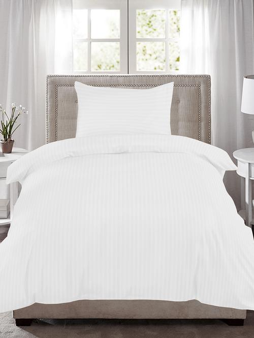 220 TC Striped Single Bedsheet with 1 Pillow Cover - 60 x 90 inches, White - 15175441 - Standard Image - 1