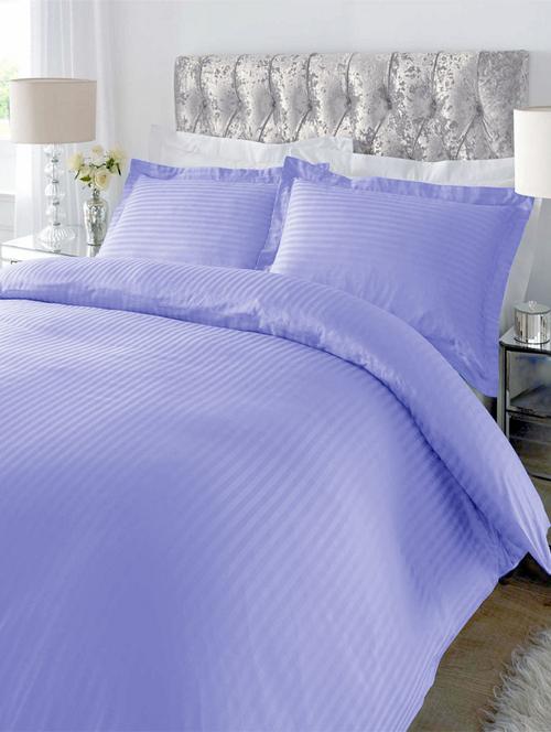 220 TC Striped Cotton Double Fitted Bedsheet with 2 Pillow Covers - 72 x 78 inches, Purple - 15175463 - Very Small Image - 1