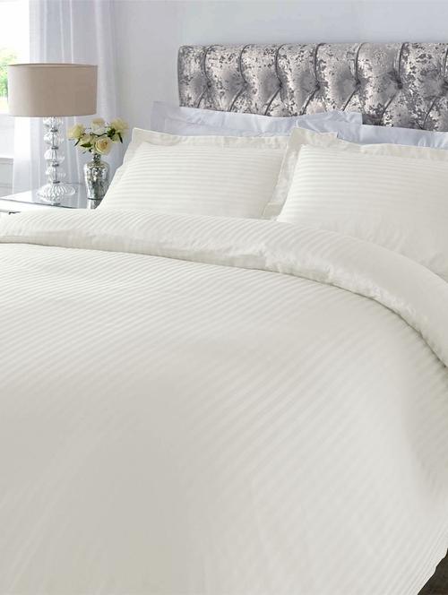 220 TC Striped Cotton Double Bedsheet with 2 Pillow Covers - 90 x 100 inches, Ivory - 15175465 - Very Small Image - 1
