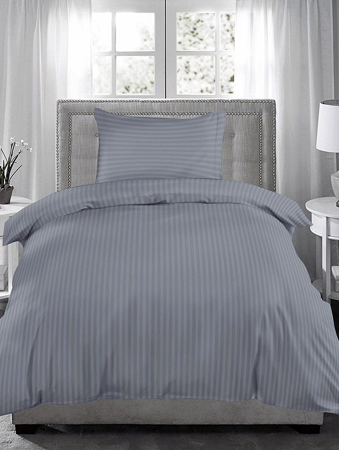 220 TC Striped Single Bedsheet with 1 Pillow Cover - 60 x 90 inches, Grey - 15175476 - Zoom Image - 1