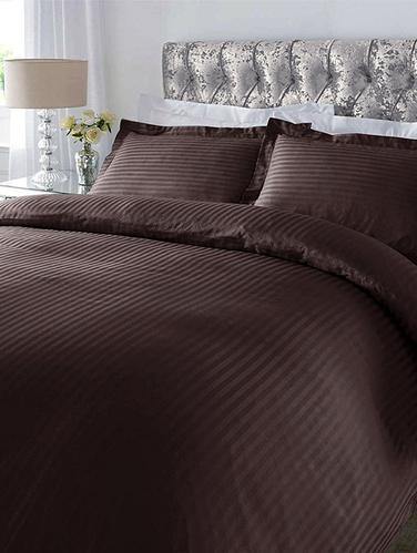 220 TC Striped Cotton Double Fitted Bedsheet with 2 Pillow Covers - 72 x 78 inches, Brown - 15175488 - Very Small Image - 1