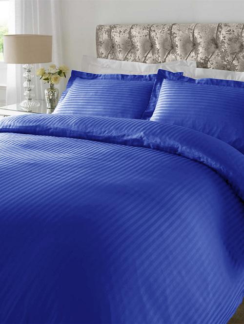 220 TC Striped Cotton King Size Bedsheet with 2 Pillow Covers - 108 x 108 inches, Royal Blue - 15175497 - Very Small Image - 1