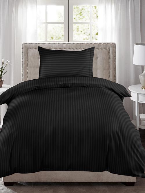 220 TC Striped Single Bedsheet with 1 Pillow Cover - 60 x 90 inches, Black - 15175501 - Very Small Image - 1