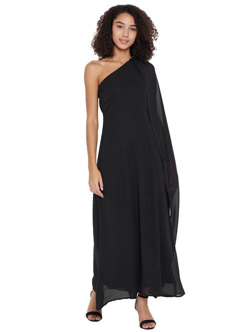 black single shoulder maxi dress - 15175701 - Standard Image - 1