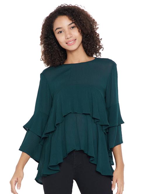 Bell sleeved overlay ruffled top - 15175707 - Standard Image - 1