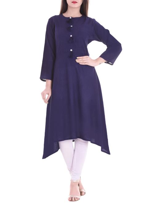 blue cotton asymmetric solid kurta - 15175868 - Standard Image - 1