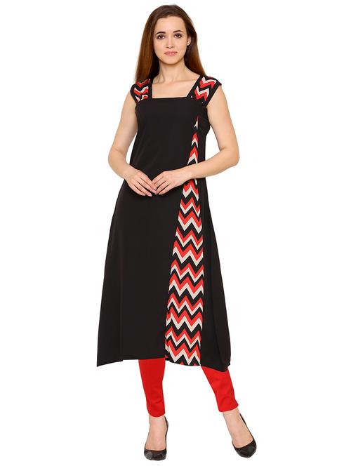 black crepe aline kurta - 15175909 - Standard Image - 1