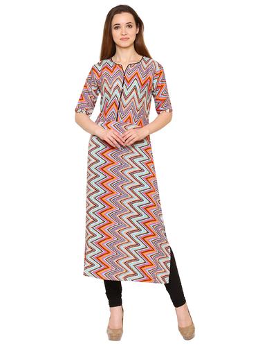 orange crepe straight chevron kurta - 15175911 - Very Small Image - 1