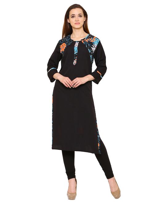 black crepe straight kurta - 15175912 - Standard Image - 1