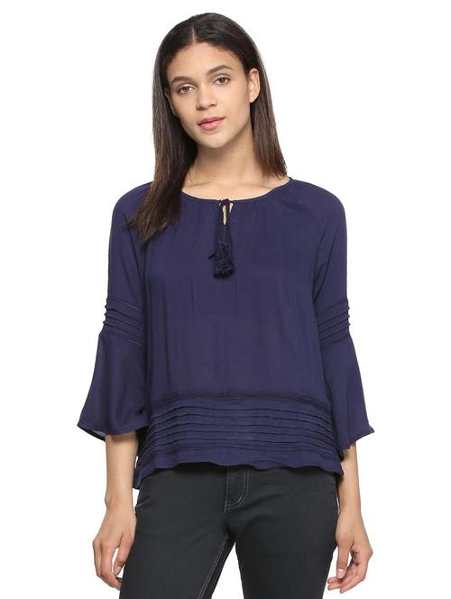navy blue solid rayon top - 15175920 - Standard Image - 1
