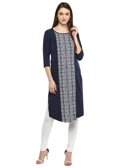 blue crepe straight kurta - 15176359 - Standard Image - 1