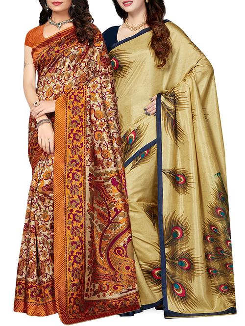 set of 2 multicolor silk blend printed saree combo with blouse - 15176503 - Standard Image - 1