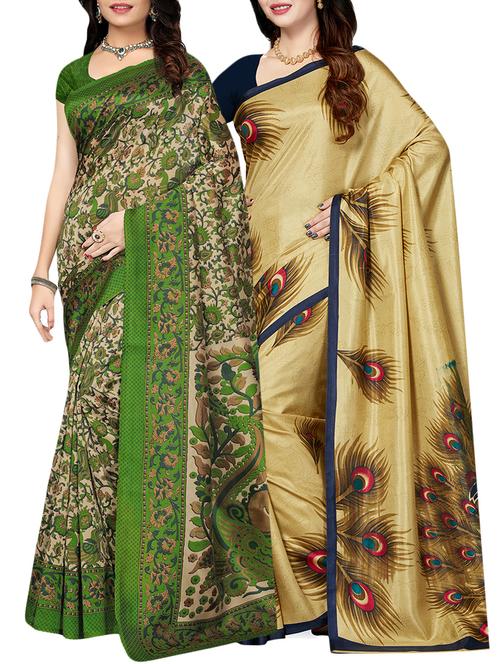 set of 2 multicolor silk blend printed saree combo with blouse - 15176504 - Standard Image - 1