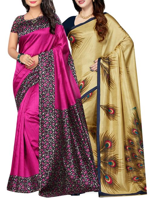 set of 2 multicolor silk blend printed saree combo with blouse - 15176505 - Standard Image - 1