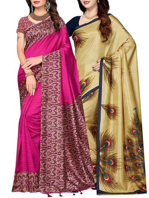 set of 2 multicolor silk blend printed saree combo with blouse - 15176511 - Standard Image - 1