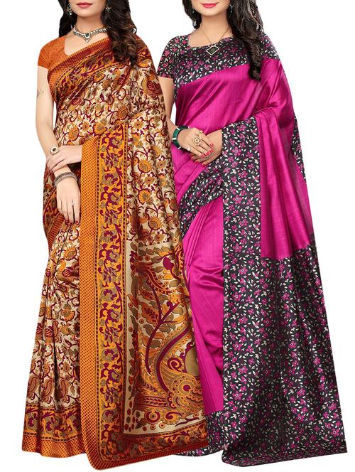 set of 2 multicolor silk blend printed saree combo with blouse - 15176521 - Standard Image - 1