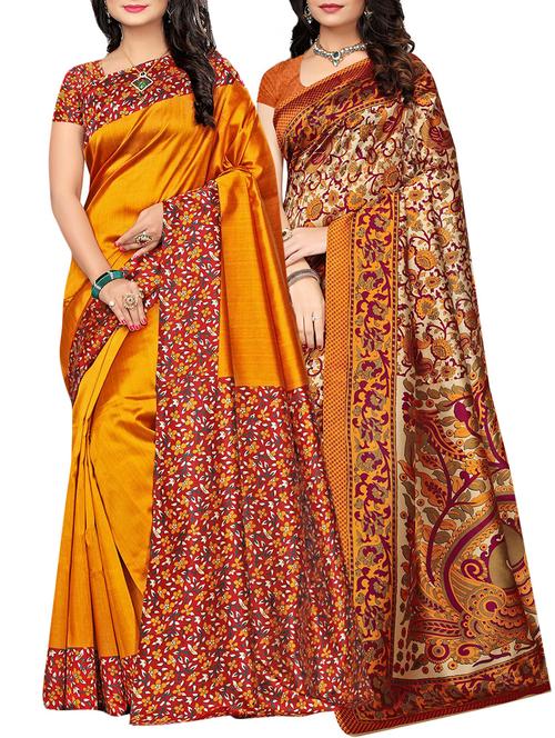 set of 2 multicolor silk blend printed saree combo with blouse - 15176522 - Standard Image - 1
