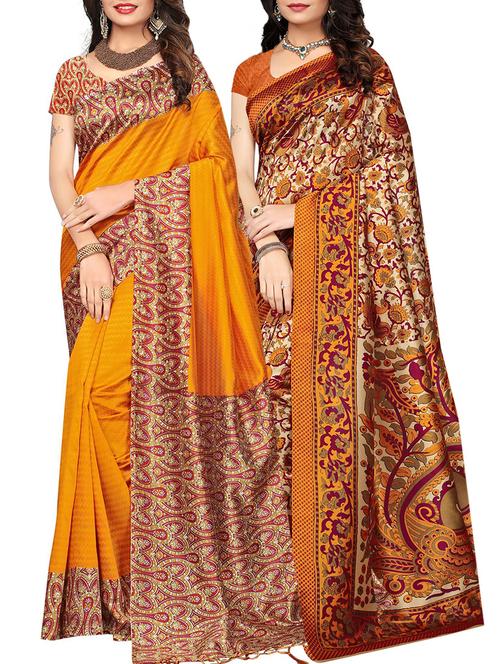 set of 2 multicolor silk blend printed saree combo with blouse - 15176524 - Standard Image - 1
