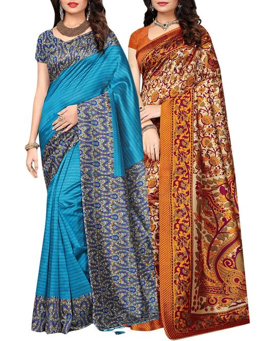 set of 2 multicolor silk blend printed saree combo with blouse - 15176526 - Standard Image - 1