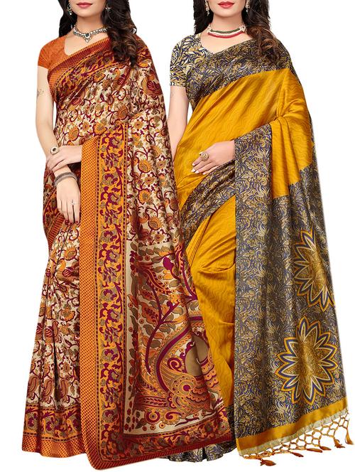 set of 2 multicolor silk blend printed saree combo with blouse - 15176528 - Standard Image - 1