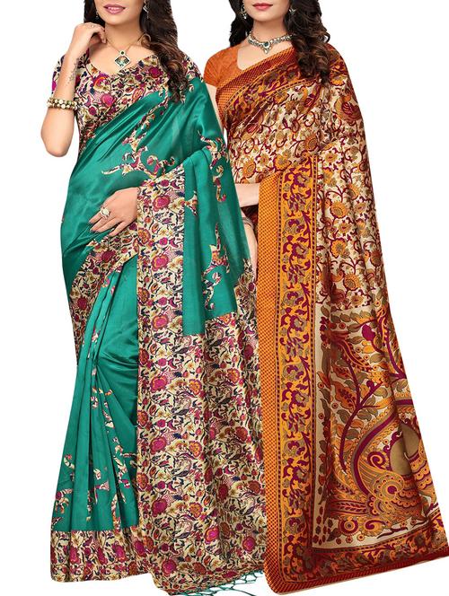 set of 2 multicolor silk blend printed saree combo with blouse - 15176529 - Standard Image - 1