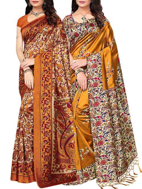 set of 2 multicolor silk blend printed saree combo with blouse - 15176530 - Standard Image - 1