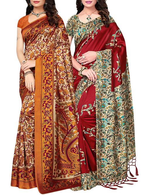 set of 2 multicolor silk blend printed saree combo with blouse - 15176531 - Standard Image - 1