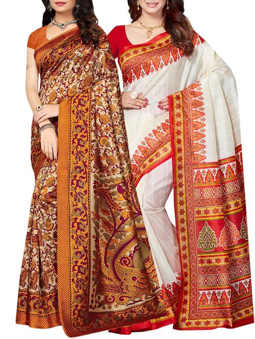 set of 2 multicolor silk blend printed saree combo with blouse - 15176532 - Standard Image - 1