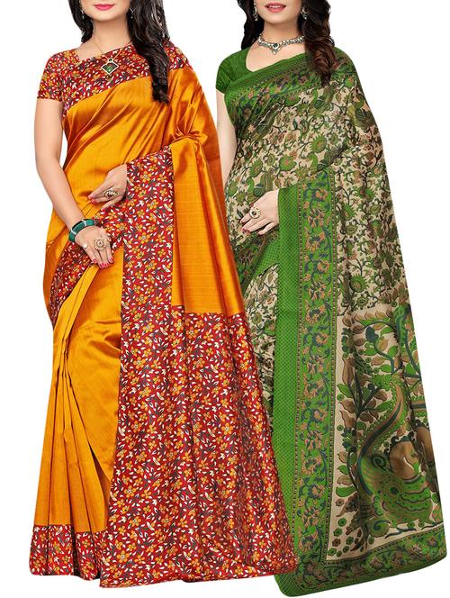 set of 2 multicolor silk blend printed saree combo with blouse - 15176535 - Standard Image - 1