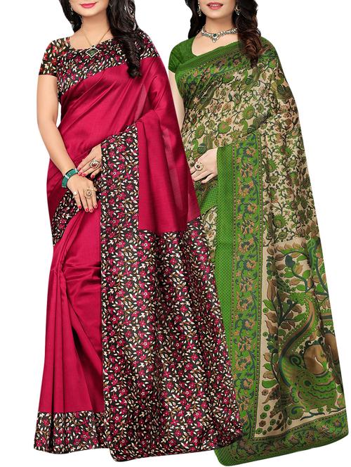 set of 2 multicolor silk blend printed saree combo with blouse - 15176536 - Standard Image - 1