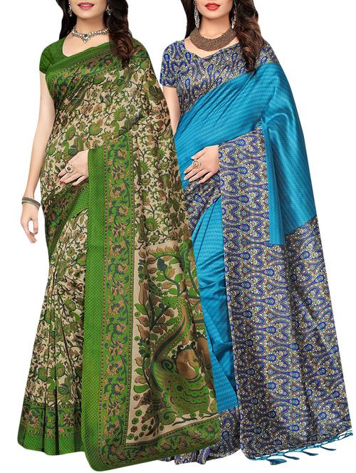 set of 2 multicolor silk blend printed saree combo with blouse - 15176539 - Standard Image - 1