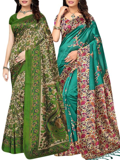 set of 2 multicolor silk blend printed saree combo with blouse - 15176542 - Standard Image - 1