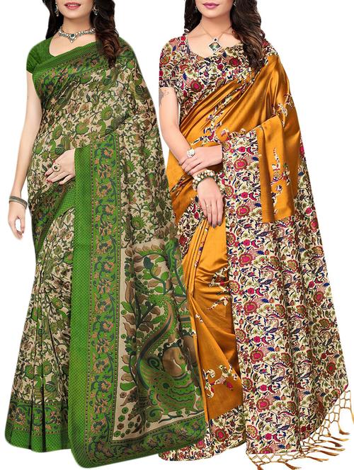 set of 2 multicolor silk blend printed saree combo with blouse - 15176543 - Standard Image - 1