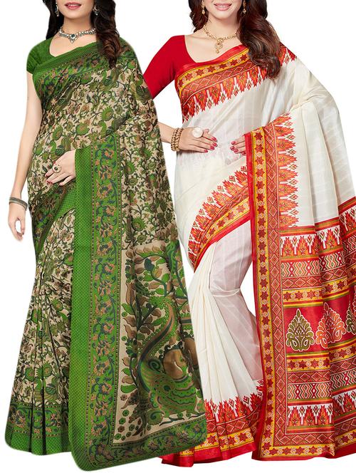 set of 2 multicolor silk blend printed saree combo with blouse - 15176545 - Standard Image - 1