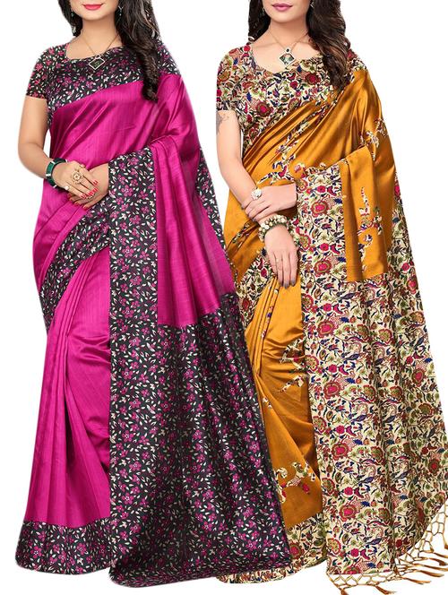 set of 2 multicolor silk blend printed saree combo with blouse - 15176553 - Standard Image - 1