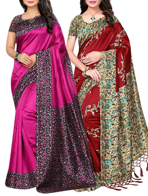 set of 2 multicolor silk blend printed saree combo with blouse - 15176554 - Standard Image - 1