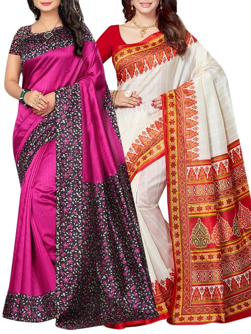 set of 2 multicolor silk blend printed saree combo with blouse - 15176555 - Standard Image - 1