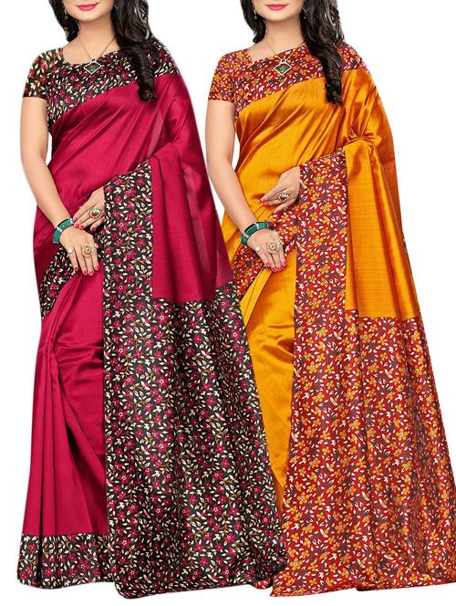 set of 2 multicolor silk blend printed saree combo with blouse - 15176557 - Standard Image - 1