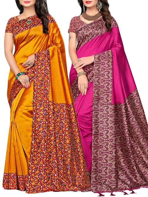 set of 2 multicolor silk blend printed saree combo with blouse - 15176559 - Standard Image - 1