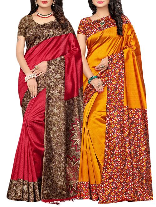set of 2 multicolor silk blend printed saree combo with blouse - 15176561 - Standard Image - 1