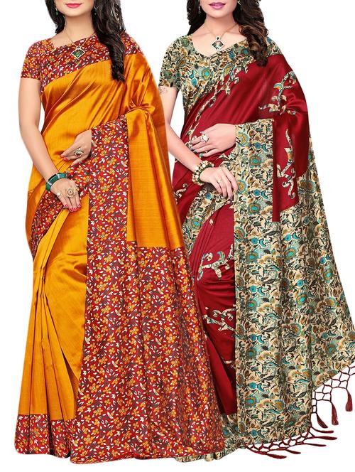 set of 2 multicolor silk blend printed saree combo with blouse - 15176565 - Standard Image - 1