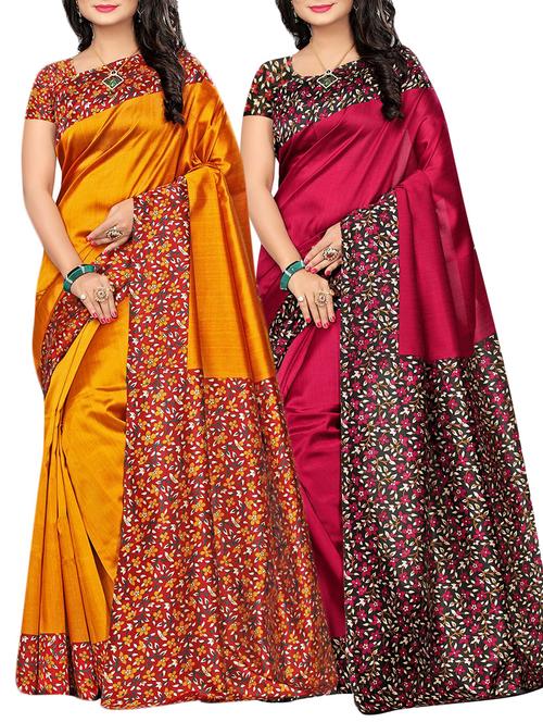 set of 2 multicolor silk blend printed saree combo with blouse - 15176568 - Standard Image - 1