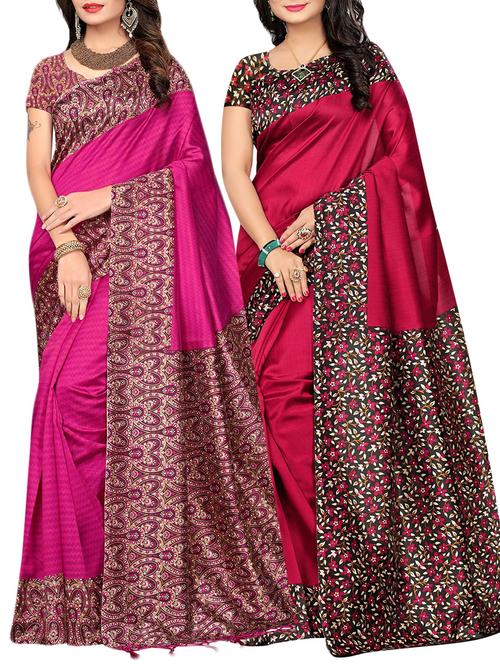 set of 2 multicolor silk blend printed saree combo with blouse - 15176569 - Standard Image - 1