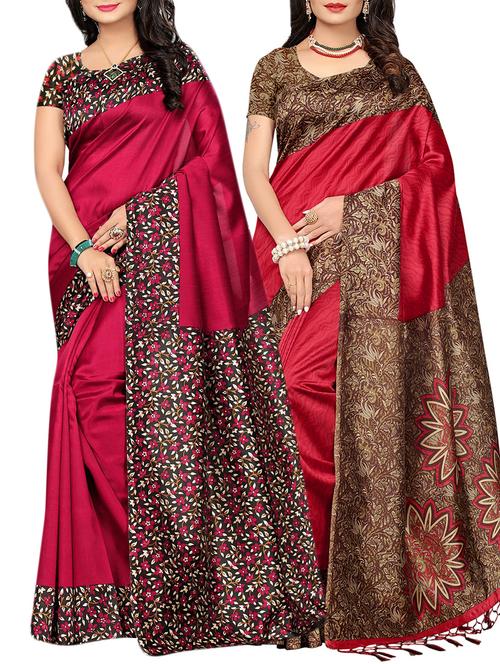 set of 2 multicolor silk blend printed saree combo with blouse - 15176571 - Standard Image - 1