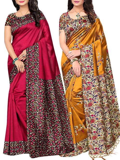 set of 2 multicolor silk blend printed saree combo with blouse - 15176574 - Standard Image - 1