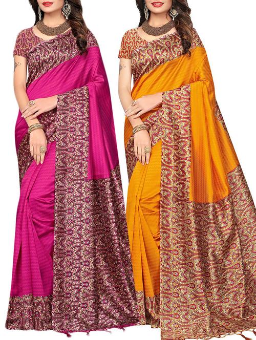 set of 2 multicolor silk blend printed saree combo with blouse - 15176578 - Standard Image - 1
