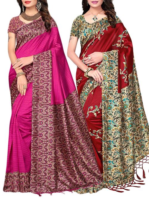 set of 2 multicolor silk blend printed saree combo with blouse - 15176592 - Standard Image - 1