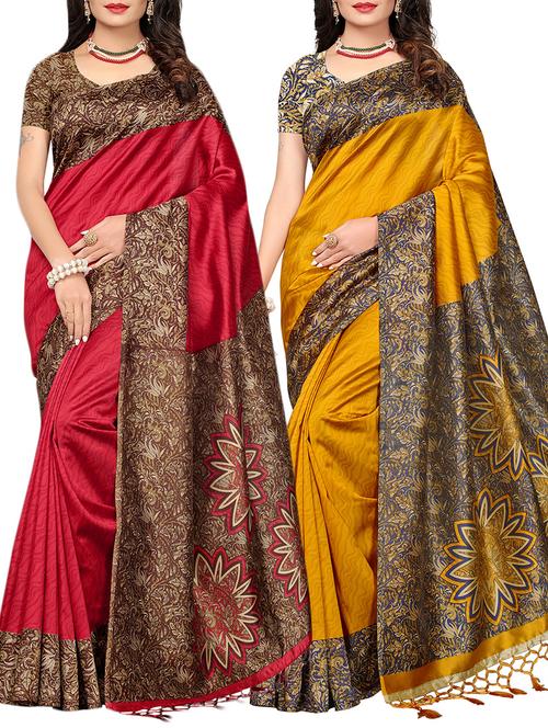 set of 2 multicolor silk blend printed saree combo with blouse - 15176600 - Standard Image - 1